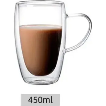 Dvojitá sklenice na kávu s termoizolací | termo hrnek - 450 ml s rukojetí
