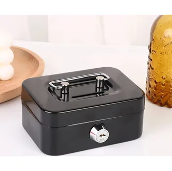 Pokladnička Pokladnička pro děti s klíčem kovová | uzamykatelná schránka, peněžní box - černý