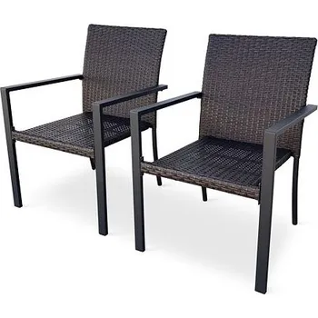 Noela Wicker Pat Zahradní stohovatelná židle 2 ks, ocel/umělý ratan, tmavě hnědá/černá NOELA LFN23-0006