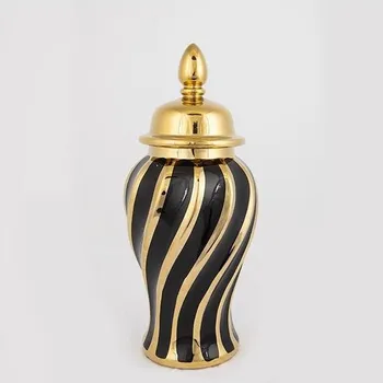 Váza Keramická dóza 36,5x16 cm zlatá/černá