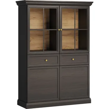 Knihovna Nízká vitrína Lucca W4D2S s led osvětlením - černý grafit / dub craft