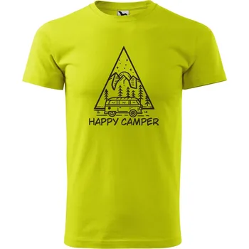 Pánské oblečení Pánské tričko s potiskem Happy camper Velikost: XL, Barva trička: Limetková