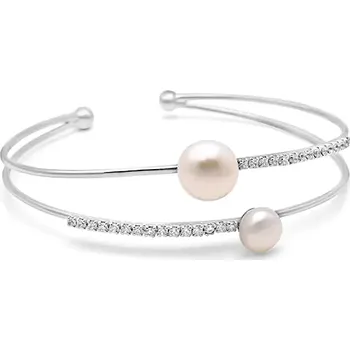 Náramek Lillian Vassago Stříbrný pevný náramek zdobený perlami a zirkony LLVY-SB006