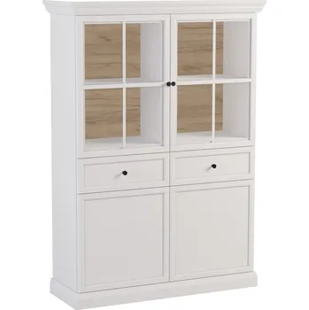 Obývací stěna Nízká vitrína Lucca W4D2S s led osvětlením - bílá / dub craft