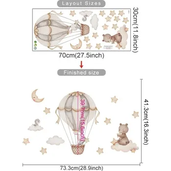 Samolepící dekorace Medvědí samolepka na zeď s balónem a mraky | dětská dekorace, dětská samolepka - SL3455C