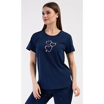 Dámské pyžamo Vienetta Dámské pyžamo kapri Srdce: tmavě modrá XXL