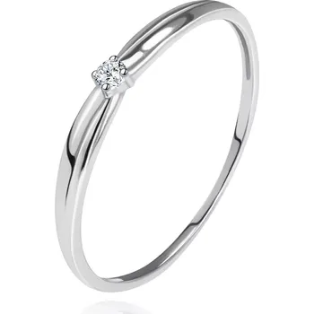 Prsten Briliantový prsten v bílém 14K zlatě - tenké zářezy na ramenech, čirý diamant - Velikost: 50