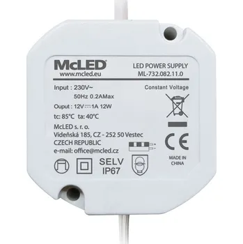 spínaný zdroj MCLED ZDROJ NAPÁJ. 12W DC12V 1A IP67 DO KRABICE ML-732.082.11.0