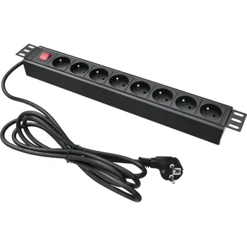 Rozvaděč VAR LAN-TEC PANEL NAPÁJECÍ PD.0801.001 8X 230V CZ 19INCH 1U, VYPÍNAČ 2,8M CZ VIDLICE 1007-002