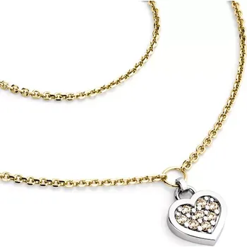 Náhrdelník Dámský náhrdelník přírodní diamant 0.096 ct srdce s Champagne brilianty 10881-NH01A-ZLB-Champ délka 45 cm