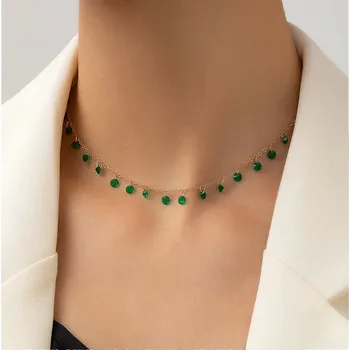 Náhrdelník Vintage náhrdelník se zirkony | Dámský šperk, módní doplněk - 20-Zelený náhrdelník