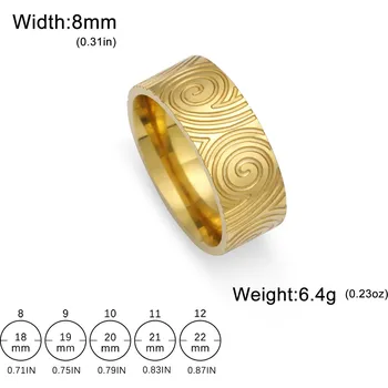 Prsten Ocelový prsten s rytím swirl 8mm | šperk - Zlato , 8