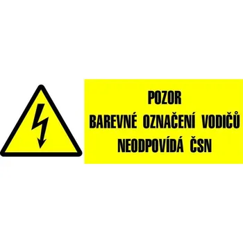 Samolepící etiketa CUP SAMOLEPKA POZOR BAREVNÉ OZNAČENÍ NEODPOVÍDÁ ČSN 26X74MM 9001A