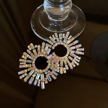 Náušnice Kruhové extravagantní štrasové náušnice pro ženy | dámské náušnice, módní náušnice - HE4775-1