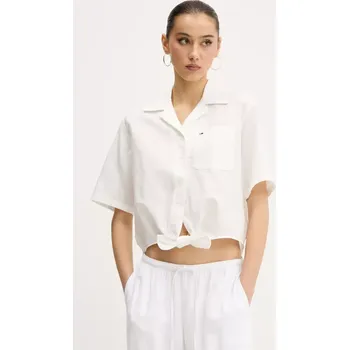 Pánská košile Košile s příměsí lnu Tommy Jeans DW0DW20286 bílá 00X, vel. S