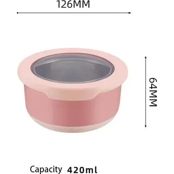 Termoska Nerezová miska s víkem pro čerstvé jídlo | termo box - růžová - 420 ml