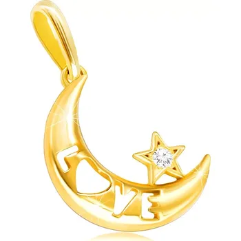 Přívěsek Přívěsek ze žlutého zlata 585 - měsíc s nápisem "LOVE" a čirou zirkonovou hvězdičkou