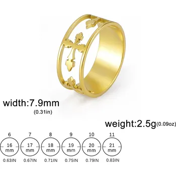 Prsten Ocelový prsten s křížem hip hop styl | unisex šperk - Zlato , 10