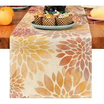 ubrus Přírodní běhoun na stůl s dekorem rostlin pro sváteční stolování | ubrus na stůl, stolní dekorace - Vzor 4