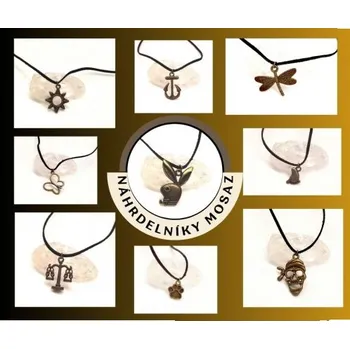 Řetízek Náhrdelníky z černé kůže s mosaznými přívěsky NR029
