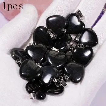 Přírodní krystal srdce reiki | Minerální kámen, šperk 1 ks - Přírodní obsidián , 1ks 20x6mm