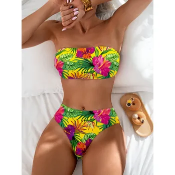 Dámské plavky Dámské dvoudílné květované plavky Barva: Žlutá, Velikostní tabulka: M