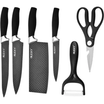 Paradox Sada 6 kuchyňských nožů s nůžkami a škrabkou CARBON / Černá