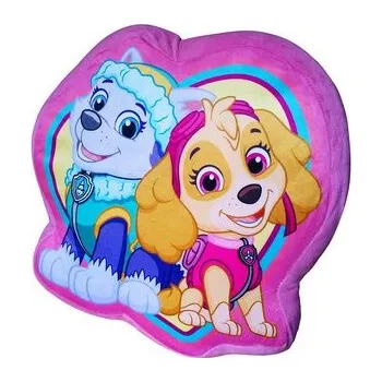 Dětský pokoj Dětský polštářek TLAPKOVÁ PATROLA V SRDCI Skye a Everest tvarovaný růžový