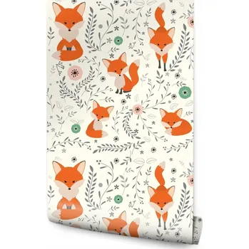 Fototapeta Tapeta do dětského pokoje lišky rostliny listy