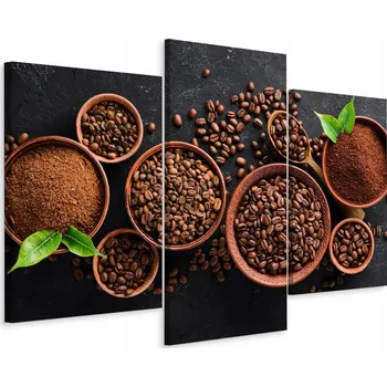 Obraz Třídílný obraz Pražená kávová zrna Misky 180x120 cm