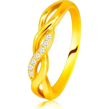 Prsten Lesklý prsten ze 14K žlutého zlata - propletené vlnky, briliantová linie - Velikost: 52
