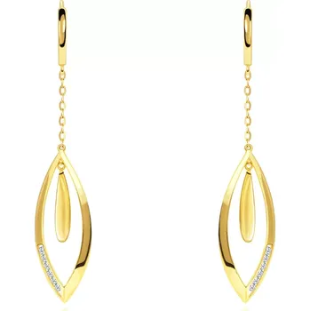 Náušnice Zlaté visící náušnice 14K zrnko na řetízku se zirkonovou linkou