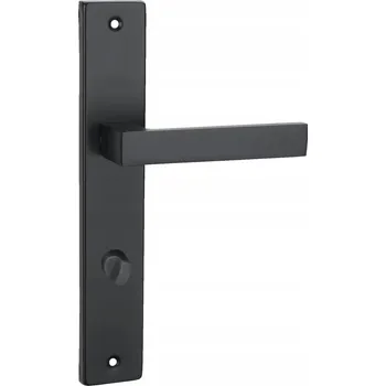 Dveřní kování KOUPELNOVÁ SADA KLIKA 78mm NA DLOUHÉM ŠTÍTKU WC TOALETA ČERNÁ