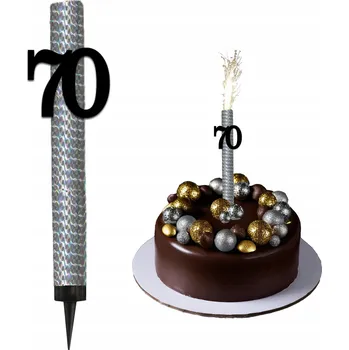 Dortová svíčka Fontána dortový ohňostroj na dort, svíčka XL, topper na narozeniny 70 LET, černá stříbrná