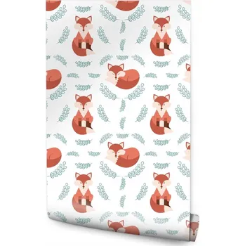 Fototapeta Tapeta do dětského pokoje - kreslené lišky a rostliny