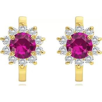 Náušnice Zlaté náušnice 14K květ s růžovým a čirými zirkony