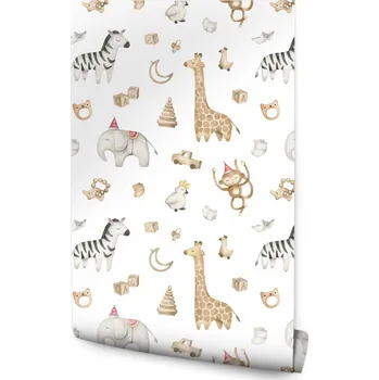 Fototapeta Tapeta v roli pro děti Sladká divoká ZVÍŘATA Hračky Styl Boho