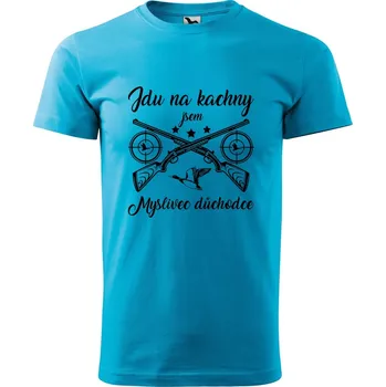 Pánská móda DOBRÝ TRIKO Pánské tričko s potiskem Myslivec důchodce Velikost: S, Barva: Tyrkysová