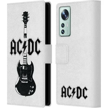 Pouzdro na mobilní telefon Pouzdro HEAD CASE na mobil Xiaomi 12 AC/DC - kytara bílé pozadí (Flipové pouzdro, obal pro mobil Xiaomi 12 Rocková skupina AC/DC kytyra na bílem pozadí)