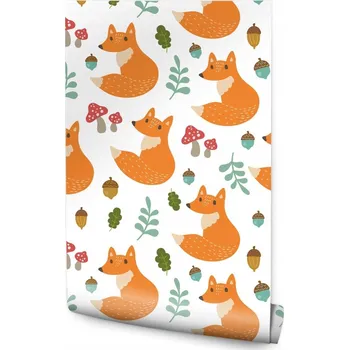 Fototapeta Tapeta do dětského pokoje roztomilé lišky a lístky