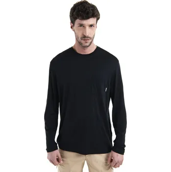 Pánské merino triko dlouhý rukáv ICEBREAKER Mens 150 Tech Lite III LS Relaxed Pocket Tee, Black velikost: XL