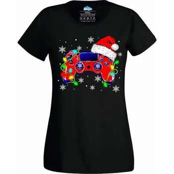 Dámské tričko Dámské tričko Vánoční Herní ovladač (Velikost: XS, Barva: Černá)