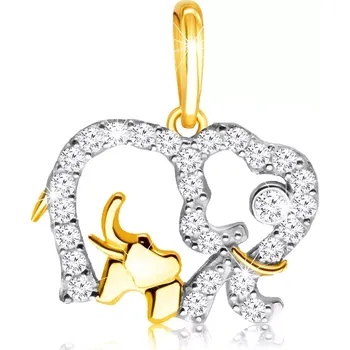 Přívěsek Přívěsek z kombinovaného 14K zlata - kontura slona vykládaná zirkony, menší slon uvnitř