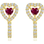 Zlaté náušnice 14K se srdcem a tmavě růžovým rubínem