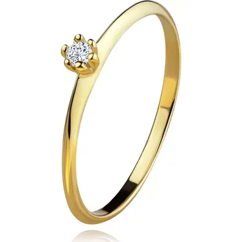 Prsten Prsten ve žlutém 14K zlatě - kulatý čirý diamant, tenká zkosená ramena - Velikost: 56