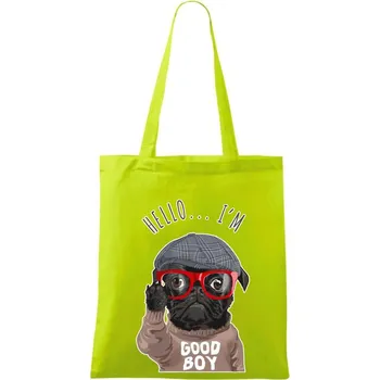 Mops - Hello I'm Good boy - Taška bavlněná - 42 x 38 cm ( Limetková )