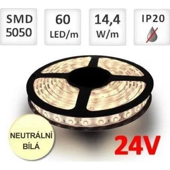 Žárovka LED21 LED pásek 24V 5m 60ks 5050 14.4W/m NEUTRÁLNÍ BÍLÁ