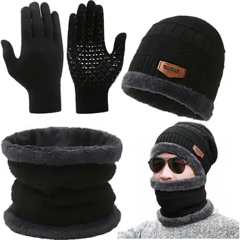 Šála ČEPICE 3V1 NÁKRČNÍK ŠÁLA, RUKAVICE A ZATEPLENÝ ČERNÝ FLÍSOVÝ SET