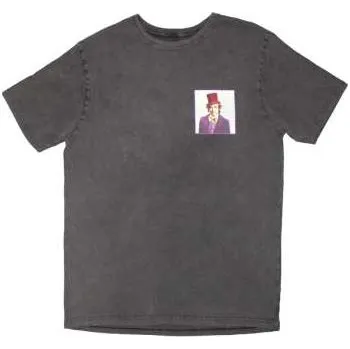 Zahraniční hudba Merch Willy Wonka: Willy Wonka Unisex Stone Wash T-shirt: Logo Emblem (charcoal Grey) (back Print) (medium) M
