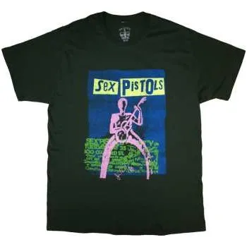 Pánské oblečení Merch Sex Pistols: The Sex Pistols Unisex T-shirt: Guitar Cartoon (green) (medium) M